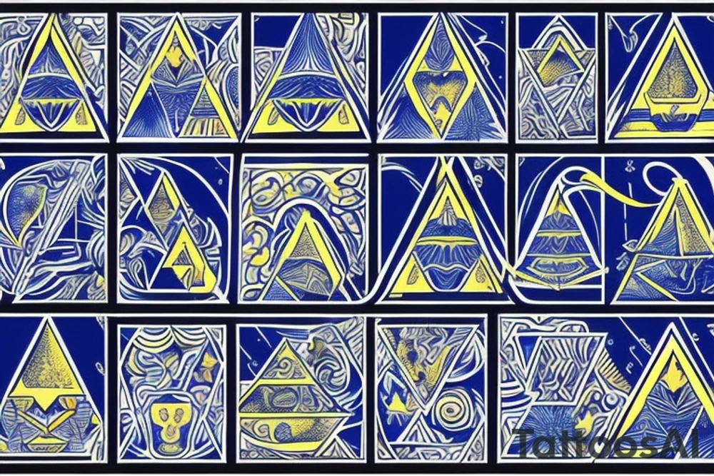 blue pyramids with gold tops tattoo idea