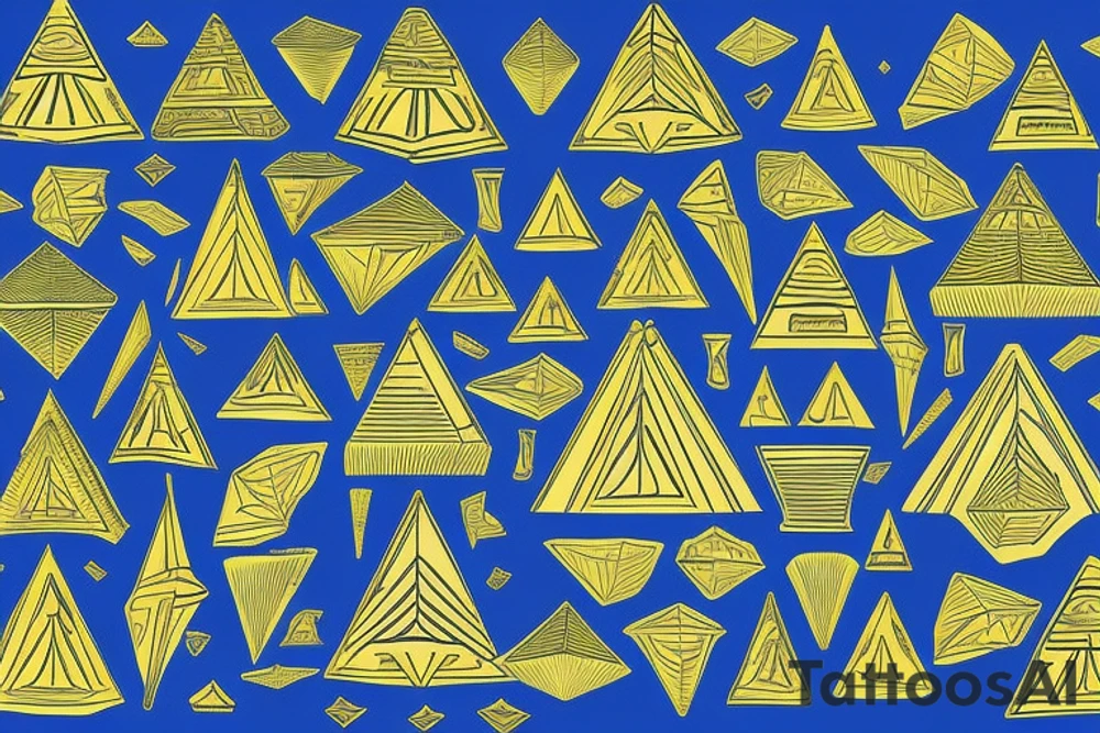Solid blue pyramids with the tops all made of gold tattoo idea