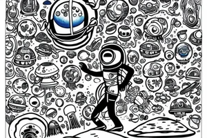 A blue astronaut exploring a planet made of mushrooms tattoo idea