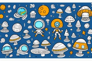 A blue astronaut exploring a planet made of mushrooms tattoo idea