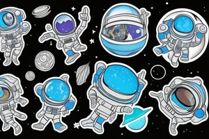 A blue astronaut exploring a planet made of mushrooms tattoo idea