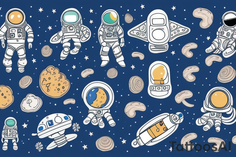 A blue astronaut exploring a planet made of mushrooms tattoo idea