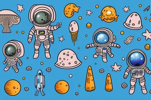A blue astronaut exploring a planet made of mushrooms tattoo idea