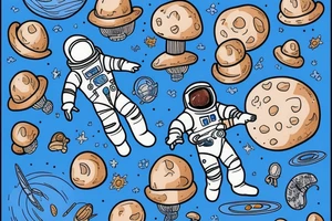 An astronaut wearing an all blue space suit exploring a planet made of mushrooms tattoo idea