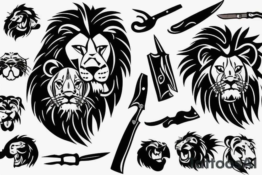 lion with a knife in his mouth tattoo idea
