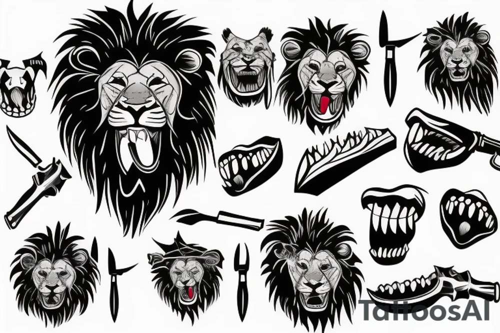 lion with a knife in his mouth tattoo idea