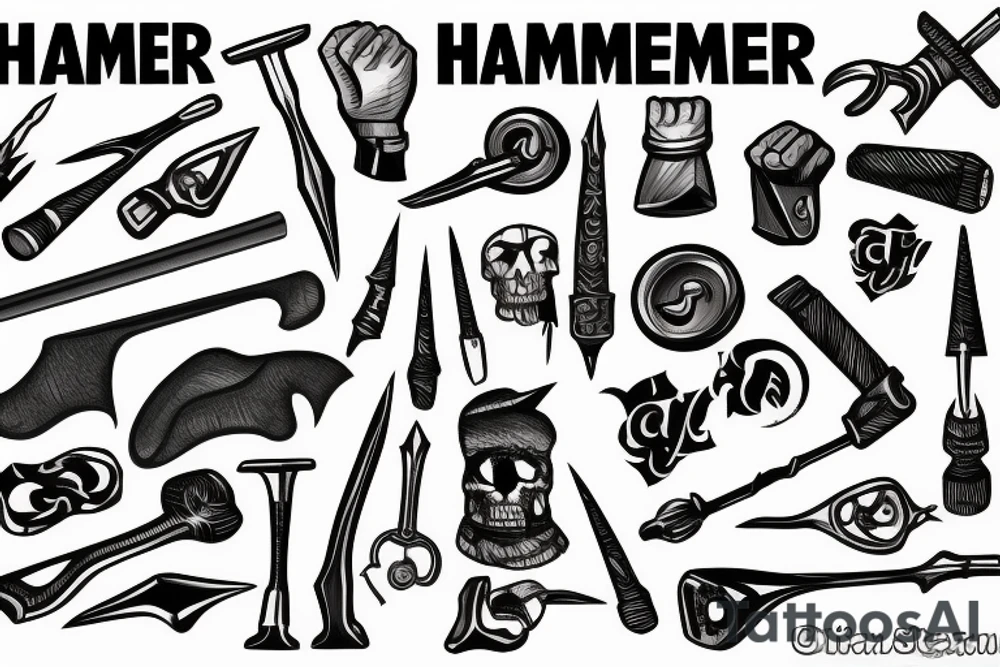 hammer tools on an arm tattoo idea