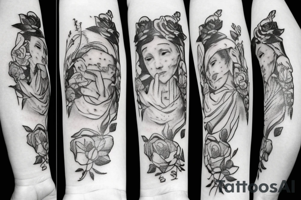 Small and elegant Saint Anthony and roses tattoo idea