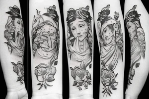 Small and elegant Saint Anthony and roses tattoo idea