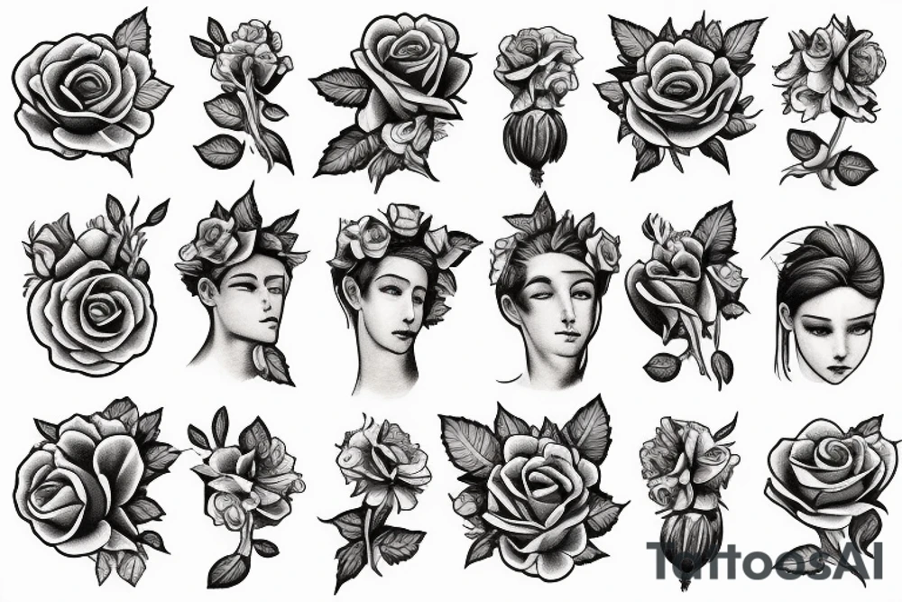 Small and elegant Saint Anthony and roses tattoo idea