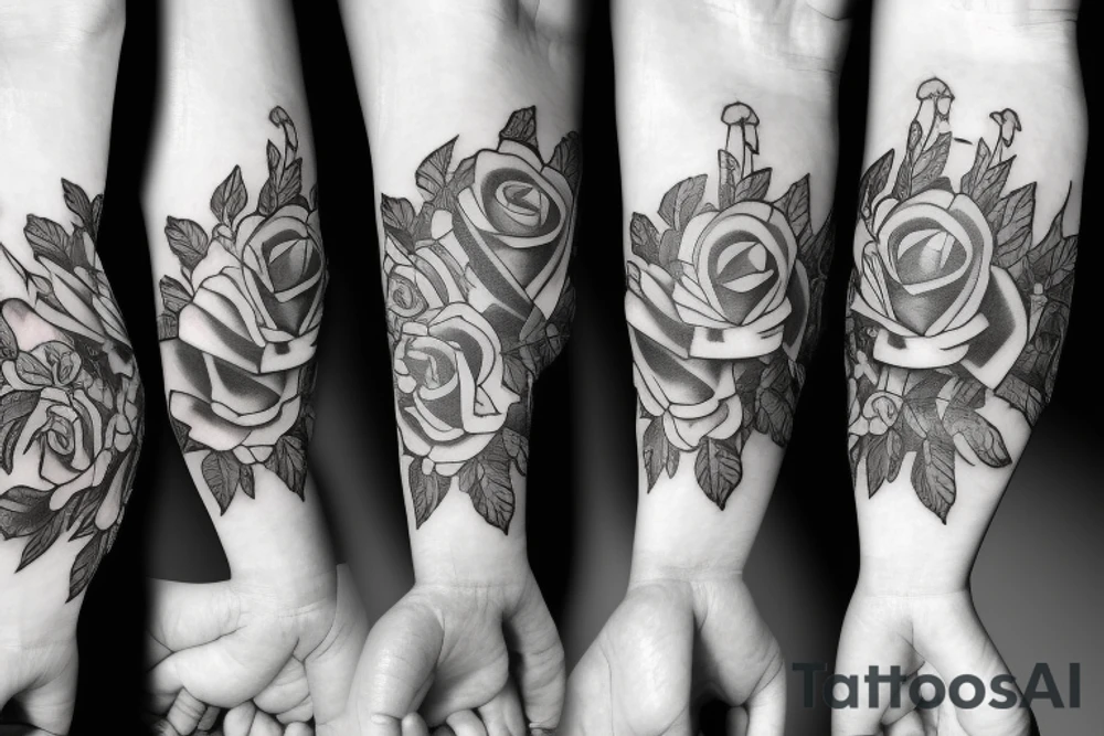 Small and elegant Saint Anthony and roses tattoo idea