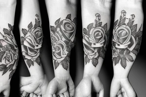 Small and elegant Saint Anthony and roses tattoo idea