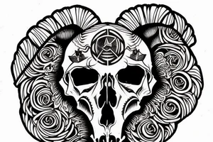 A goat skull over a pattern of alchemy symbols tattoo idea