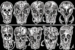 A goat skull over a pattern of alchemy symbols tattoo idea