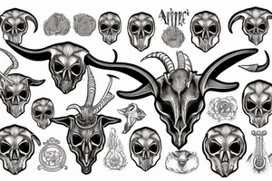 A goat skull over a pattern of alchemy symbols tattoo idea