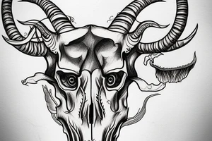 A goat skull over a pattern of alchemy symbols tattoo idea