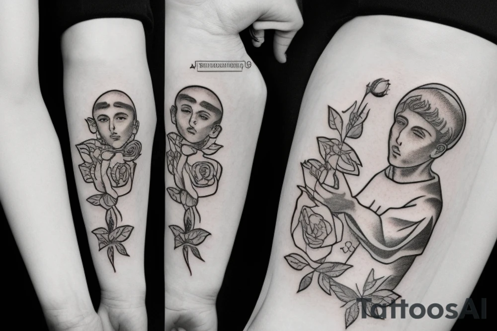 Beautiful Saint Anthony of Padua holding roses tattoo idea