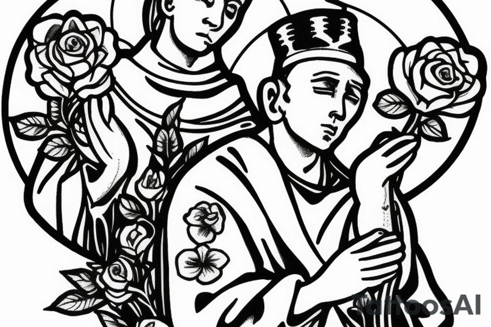 Beautiful Saint Anthony of Padua holding roses tattoo idea