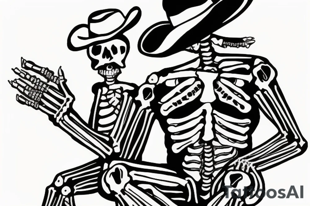 Cowboy skeleton sitting cross legged tattoo idea
