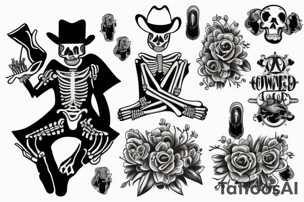 Cowboy skeleton sitting cross legged tattoo idea