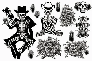Cowboy skeleton sitting cross legged tattoo idea