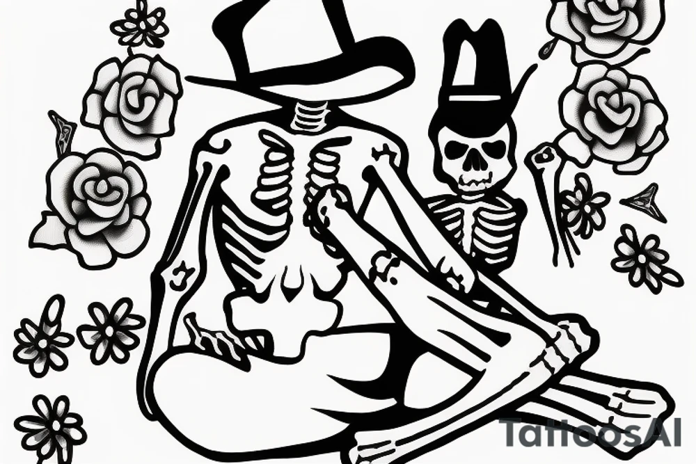 Cowboy skeleton sitting cross legged tattoo idea