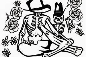 Cowboy skeleton sitting cross legged tattoo idea