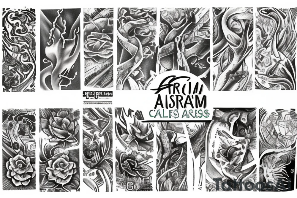 Arm sleve of and Australian river oasis tattoo idea