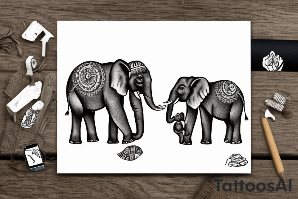 elephant with his family in their habitat tattoo idea