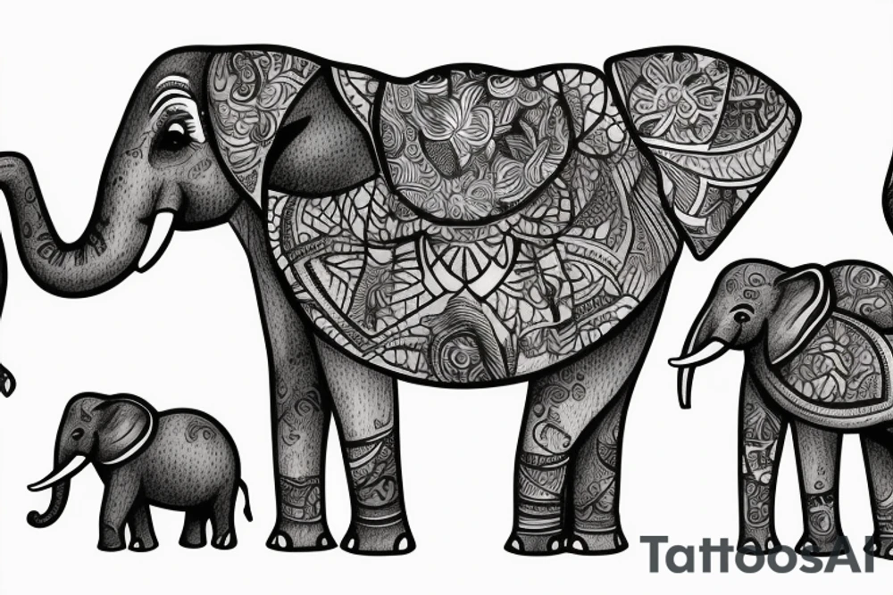 elephant with his family in their habitat tattoo idea