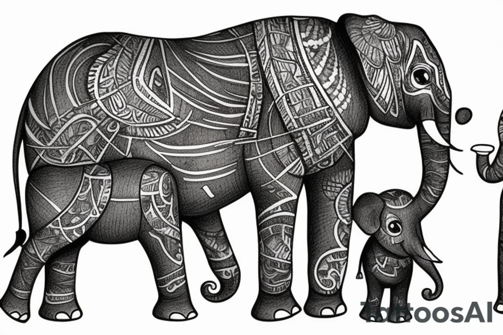 elephant with his family in their selva tattoo idea