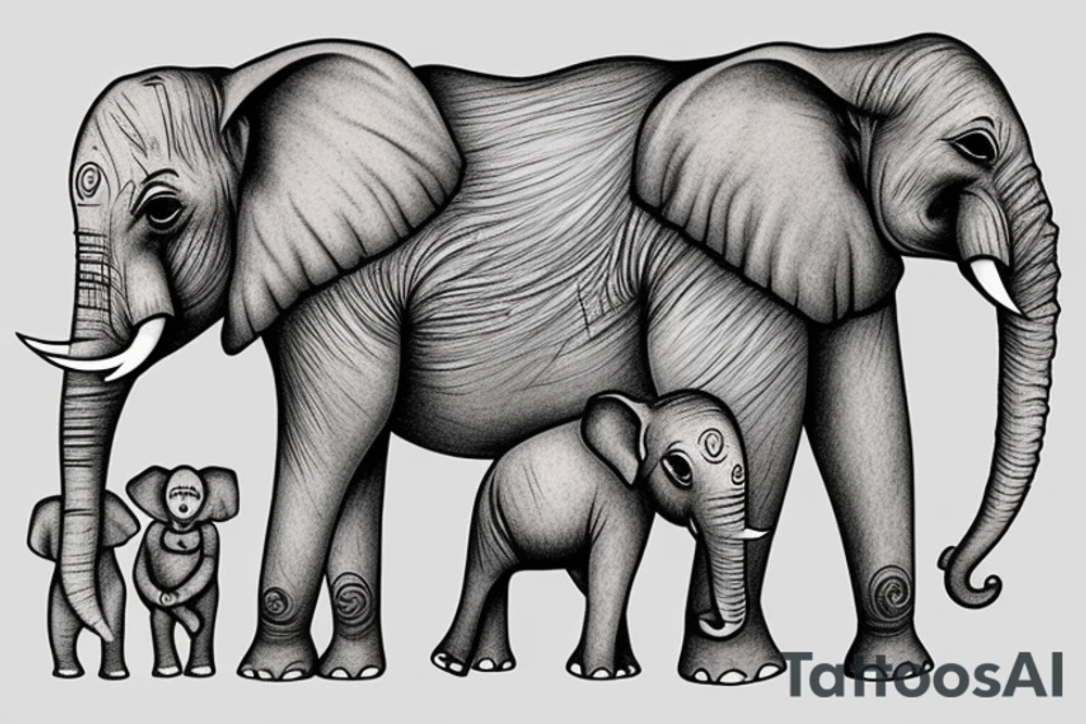 elephant with his family in their selva tattoo idea