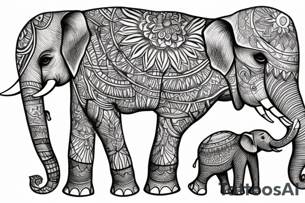 elephant with his family in their selva tattoo idea