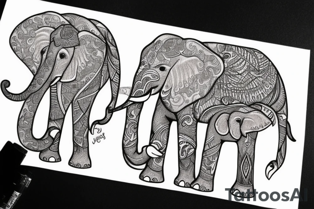 elephant with his family in their selva tattoo idea
