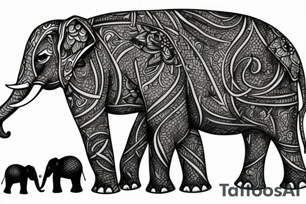 elephant with his family in the water tattoo idea