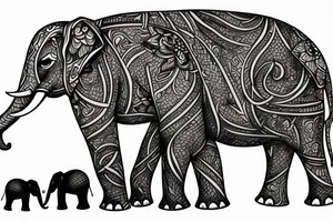 elephant with his family in the water tattoo idea