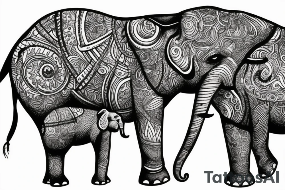 elephant with his family in the water tattoo idea