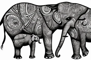 elephant with his family in the water tattoo idea