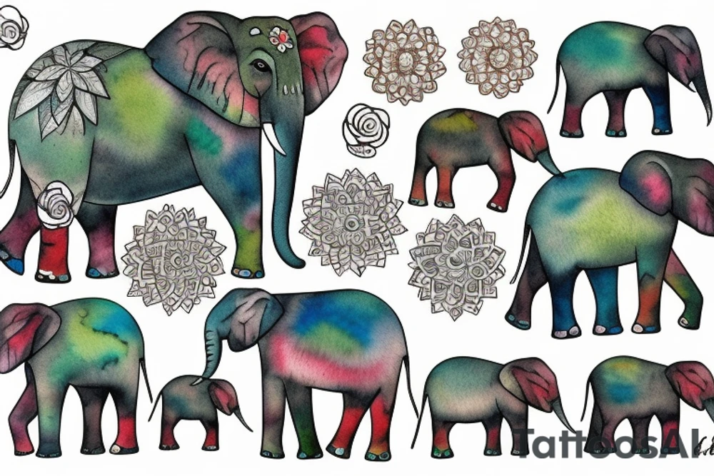 elephant with his family in the water tattoo idea