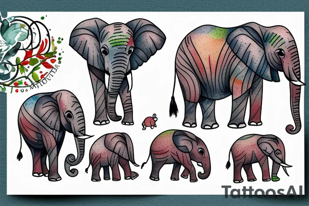 elephant with his family in the water tattoo idea