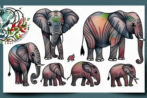 elephant with his family in the water tattoo idea