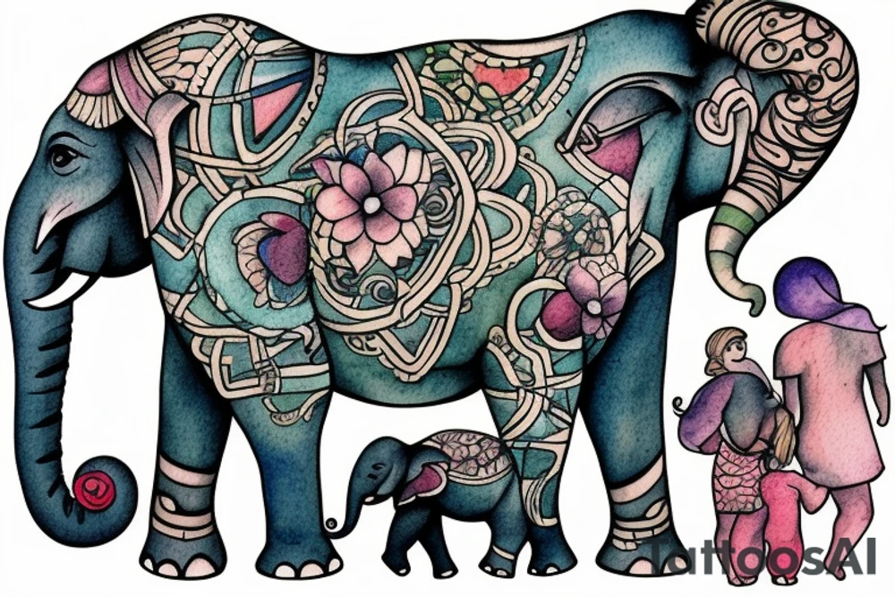 elephant with his family in the water tattoo idea