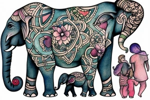 elephant with his family in the water tattoo idea