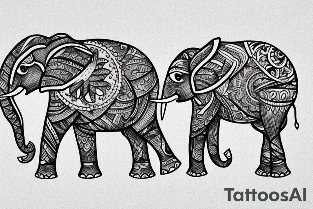 elephant with his family in the water tattoo idea