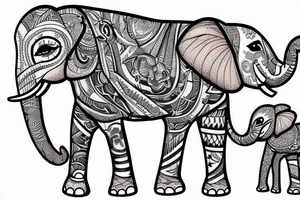 elephant  male and famele with his family in the water tattoo idea