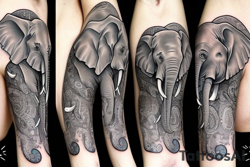 elephant  male and famele with his family in the water tattoo idea