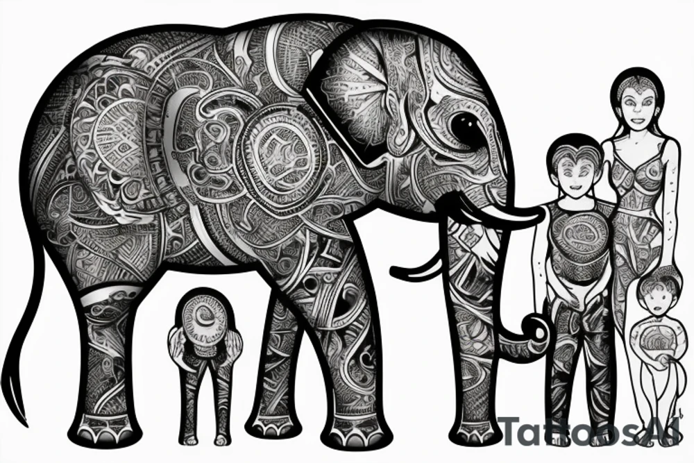 elephant  male and famele with his family in the water tattoo idea