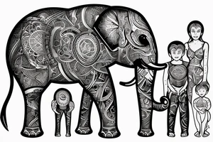 elephant  male and famele with his family in the water tattoo idea