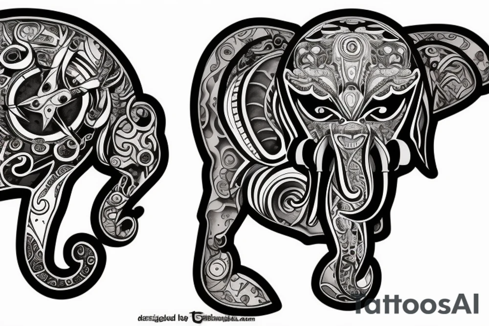 Diseño de dos elefantes con dos crías en el agua tattoo idea