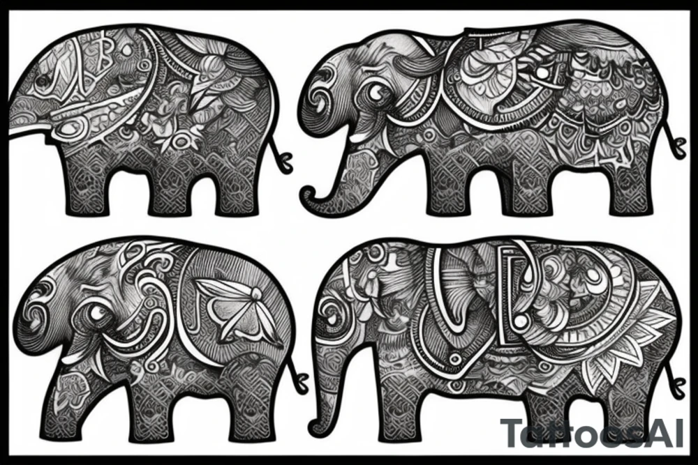 Diseño de dos elefantes con dos crías en el agua tattoo idea